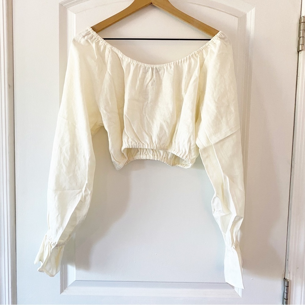 WeWoreWhat Ivory Linen Blend Cropped Blouse NWT - Picture 9 of 11